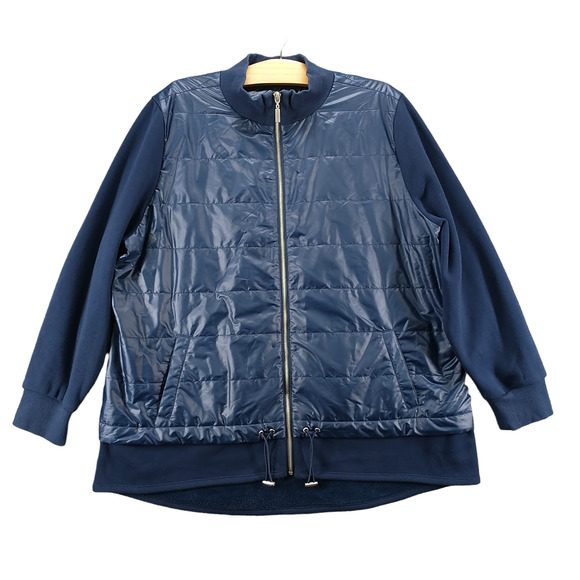 Chico's Zenergy Women's Full Zip Mixed-Fabric Puffer Jacket Blue Size 3 - Picture 1 of 13